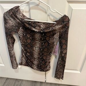 Wild Fable Brown Snake Print Off-Shoulder Blouse